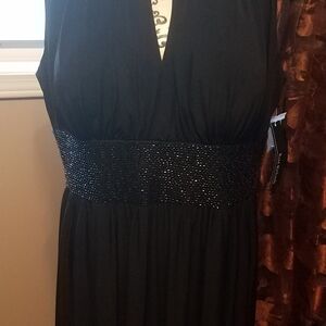 R & M Richards Elegant Black Beaded Evening Dress